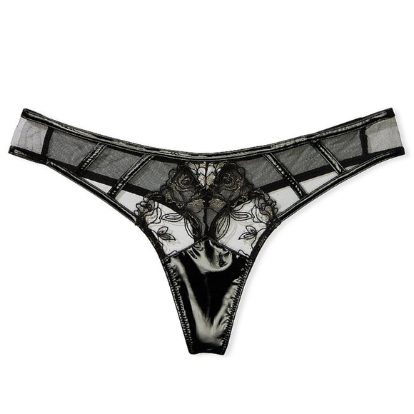🖤 VS Very Sexy Midnight Affair Rose Embroidery Faux Leather Thong Panty 🖤 - Picture 3 of 16